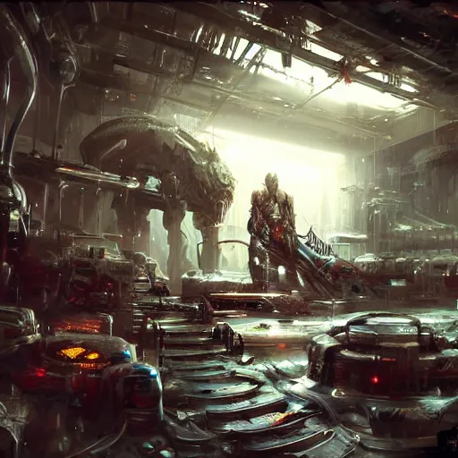 Prompt: epic biopunk laboratory by raymond swanland