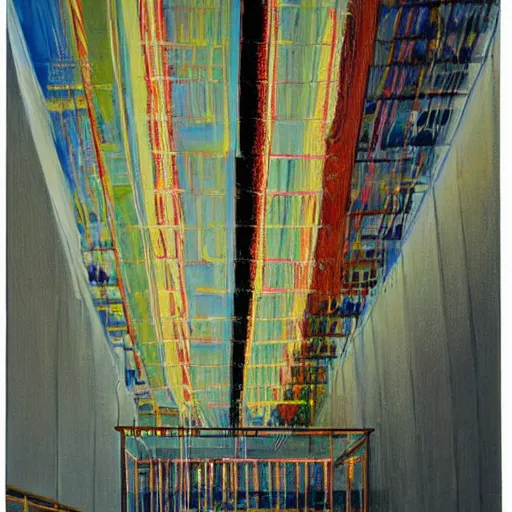 Prompt: a painting by Wayne Thiebaud inside of a high end data center on fire by Wayne Thiebaud