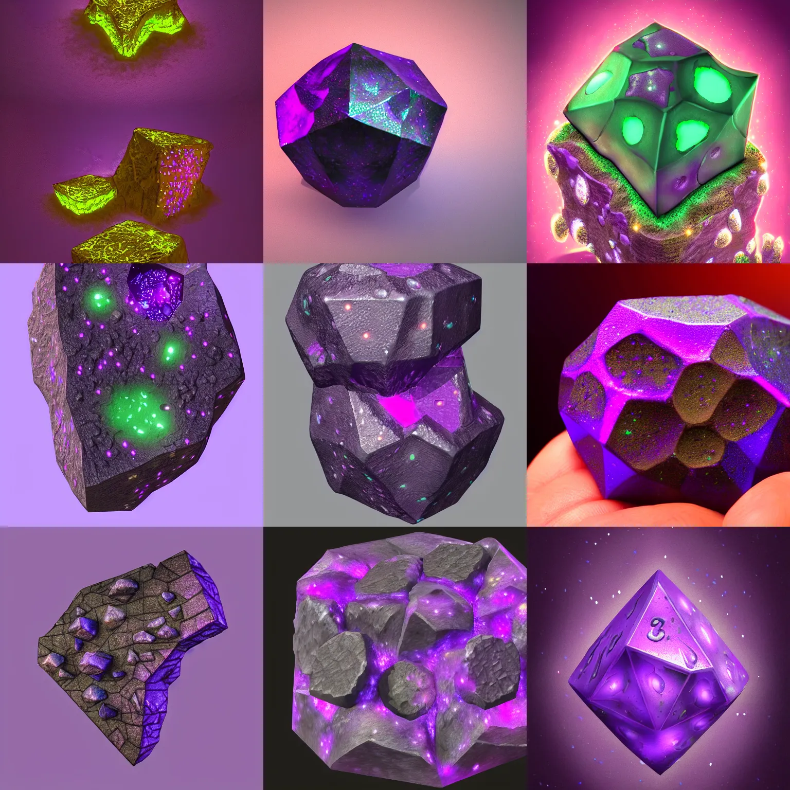 Prompt: piece of ore with purple glowing spots, d&d, fantasy, highly detailed, intricate, smooth, artstation