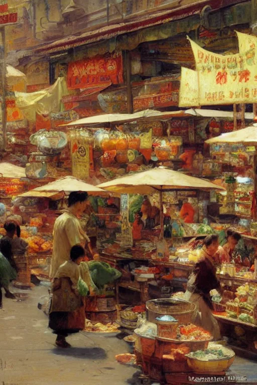 Image similar to asian food market, painting by gaston bussiere, craig mullins, j. c. leyendecker
