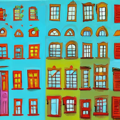 Image similar to a painting of a ntique decorated windows, an ultrafine detailed painting by hidrock, behance contest winner, naive art, behance hd, 2 d game art, detailed painting