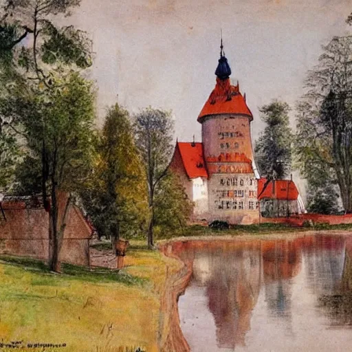 Prompt: Gripsholms castle in the style of carl larsson