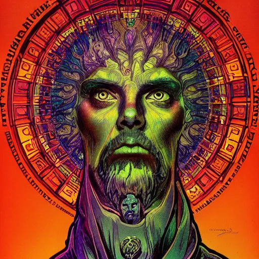 Prompt: psychedelic trippy iridescent illusionary art of facial expressions creepy eyes faces i'm nuclear explosions god judgemental gustave dore james gurney artstation alphonse mucha yoji shinkawa