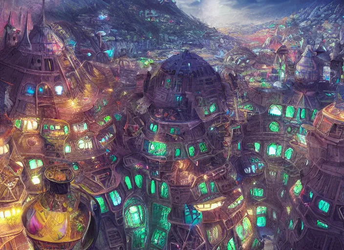 Prompt: favela spaceship cathedral, fantasy environment, sorcery, scenery, professional, award - winning, trending on artstation, hyper detailed, realistic, beautiful, emotional, shiny, colorful, picture