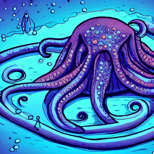 Image similar to cthulu going for a swim, swimming pool, 4 k,