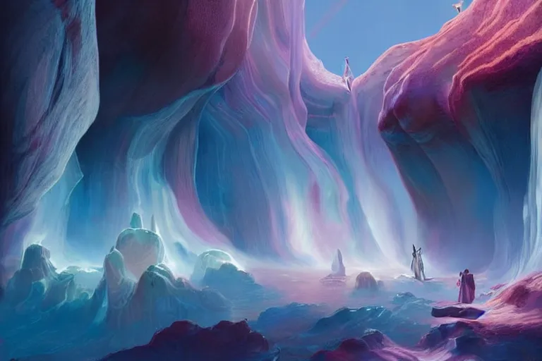 Image similar to Celestial majestic luxurios futuristic other worldly realm with Singaporean royal gold lush volcano, set on Antelope Canyon with white thermal waters flowing down pink travertine terraces, relaxing, ethereal and dreamy, thunderstorms and multiversal tornado, visually stunning, from Star Trek 2021, illustration, by WLOP and Ruan Jia and Mandy Jurgens and William-Adolphe Bouguereau, Artgerm