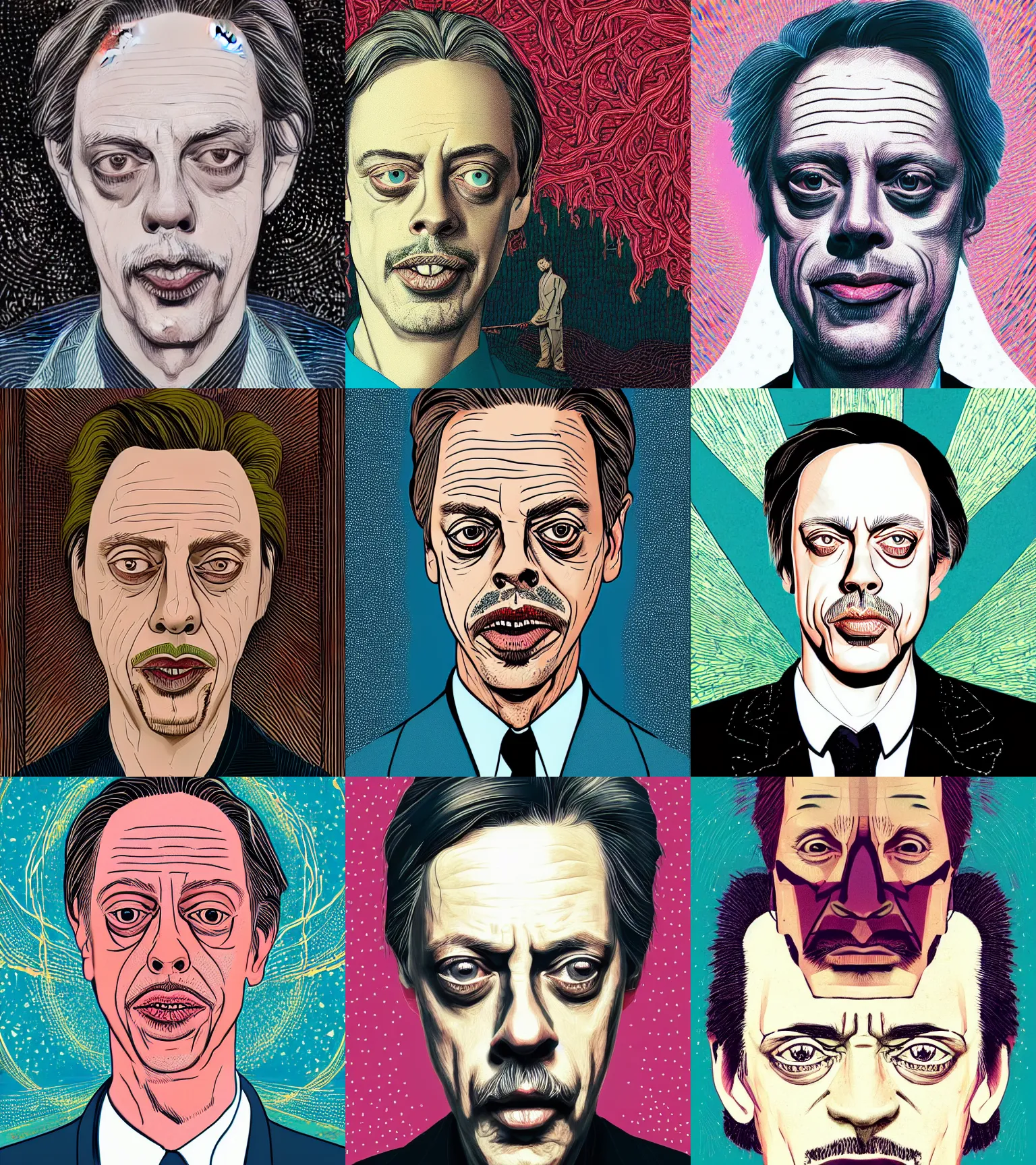 Prompt: portrait of the face of Steve Buscemi, illustration style of Victo Ngai