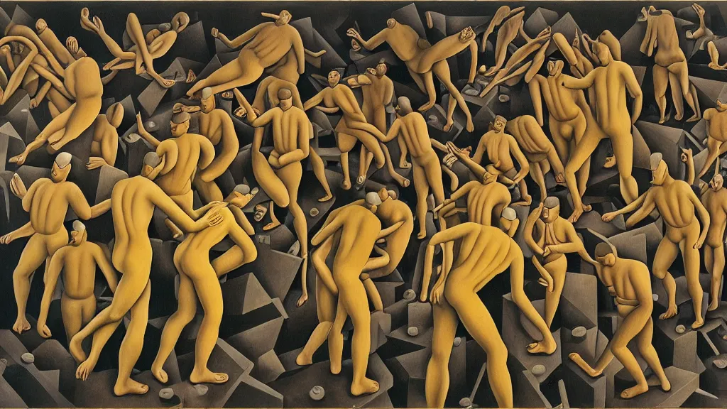 Image similar to weeping men in army fatigues | pain, pleasure, suffering, adventure, love, life, afterlife, souls in joy and agony | abstract oil painting, gouche on paper by MC Escher and Salvador Dali and raqib shaw and Josef albers |