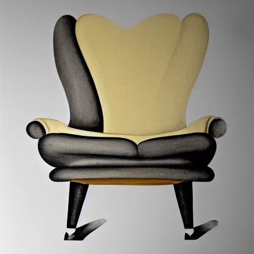 Image similar to danny devito gifting you a modern 6 0 s style designed chair, eggshell color, renaissance still life painting, masterpiece, realistic light and shadow, trending on artstation, highly detailed, photorealism