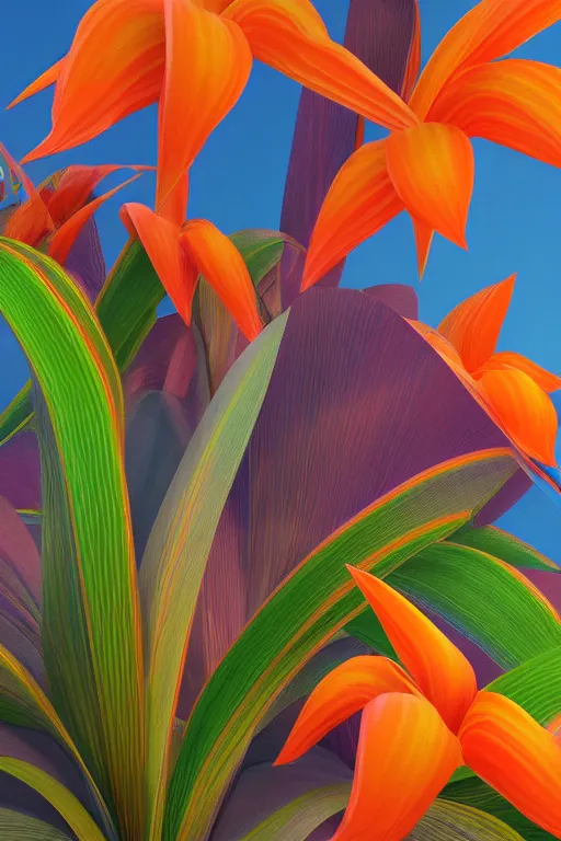 Image similar to a colorful, metallic strelitzia, ( ( ( ( jonathan zawada ) ) ) ) a computer rendering by agnes lawrence pelton, flume cover art style, featured on polycount, computer art, rendered in cinema 4 d, octane render, rendered in maya