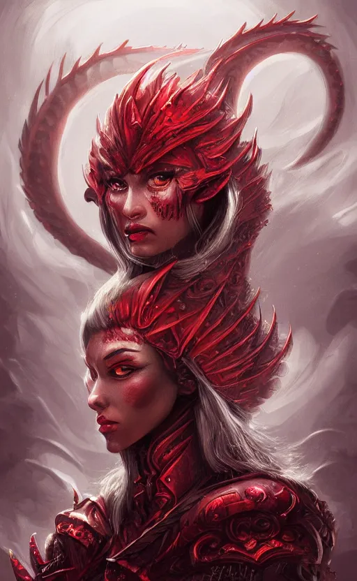 Image similar to face portrait of dragon kin woman, with pretty red ruby eyes, dynamic lighting, fantasy concept art, trending on art station, stunning visuals, creative, cinematic, ultra detailed