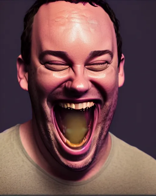 Prompt: a biomorphic portrait of dave matthews laughing, 4 k, octane high quality render
