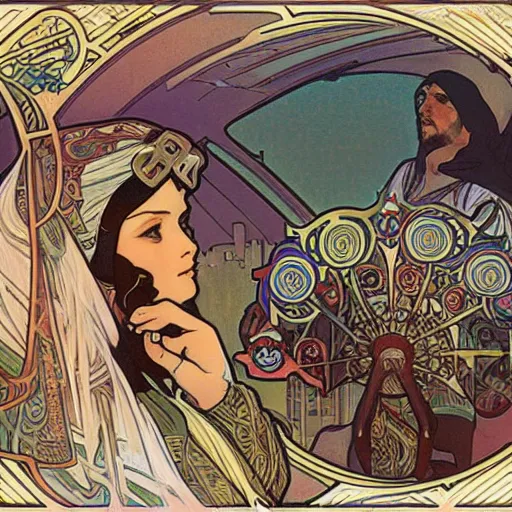 Image similar to gta : dubai, by alphonse mucha