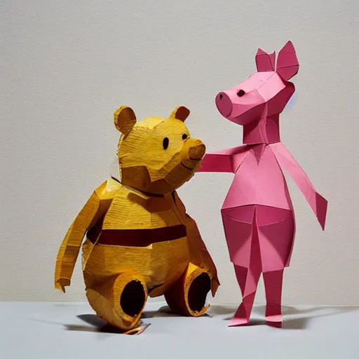 Image similar to cut paper sculpture of pooh and piglet