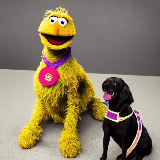 Prompt: A service dog muppet, sesame street