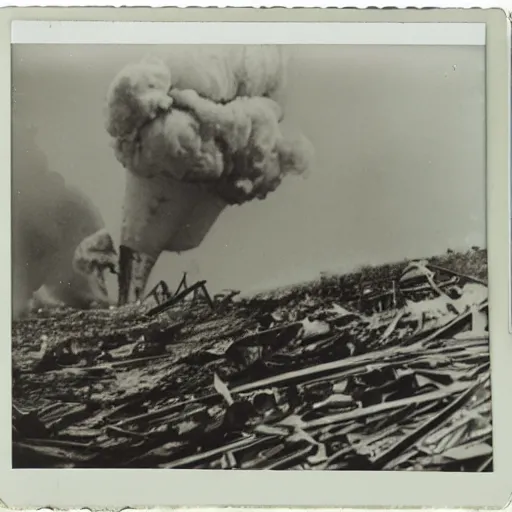 Prompt: polaroid photos of the hindenburg disaster