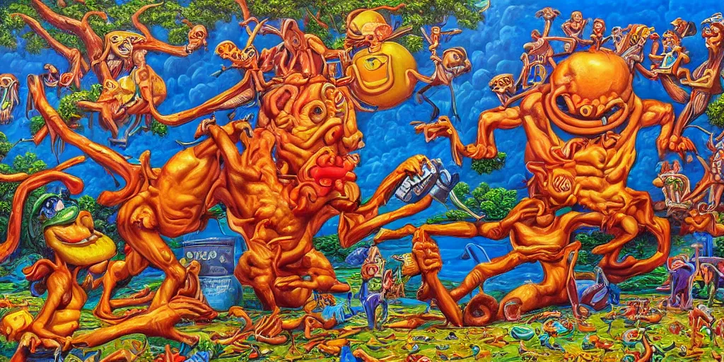 Prompt: simple composition refined oil painting lowbrow pop surreal masterpiece in the style of robert williams todd schorr perfect uncluttered composition,