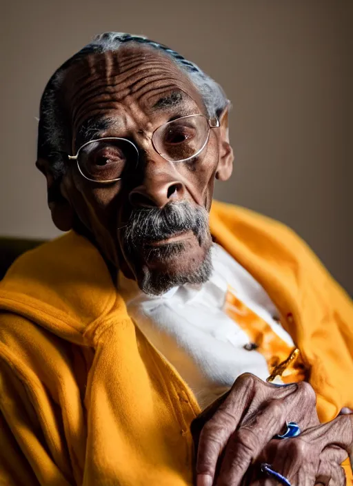 Image similar to DSLR photo portrait still of 85 year old age 85 Snoop Dogg at age 85!!!, 85mm f1.8