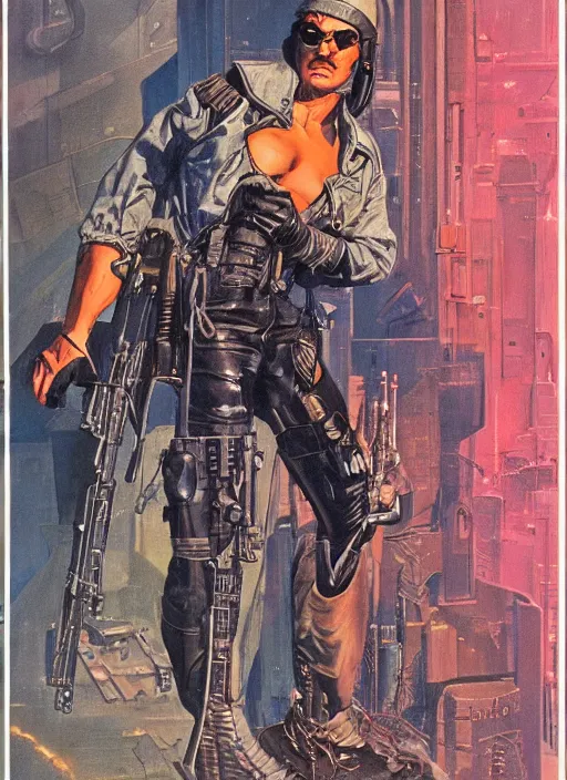 Image similar to cyberpunk mercenary. portrait by clyde caldwell and jean giraud and anton otto fischer and john philip falter and will eisner and gil elvgren