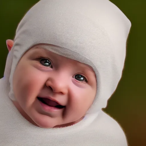 Image similar to baby angel, cherub, wearing ski mask, balaclava, hyper photo realistic 8K HD HDRI, photo by Annie Leibovitz