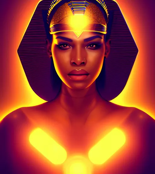 Image similar to symmetry!! egyptian princess of technology, solid cube of light, hard edges, product render retro - futuristic poster scifi, lasers and neon circuits, brown skin gorgeous egyptian princess, intricate, elegant, highly detailed, digital painting, artstation, concept art, smooth, sharp focus, illustration, dreamlike, art by artgerm