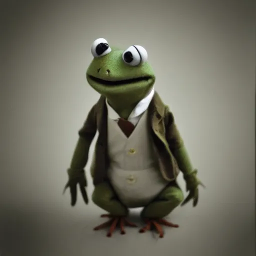 Image similar to a sepia photograph of kermit the frog in a suit