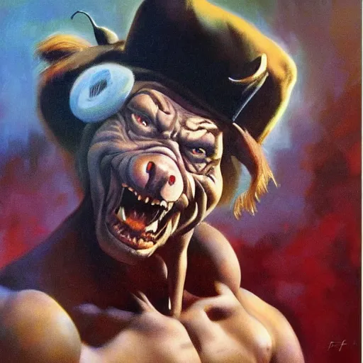 Image similar to ultra realistic portrait painting of goofy, art by frank frazetta, 4 k, ultra realistic, highly detailed, epic lighting