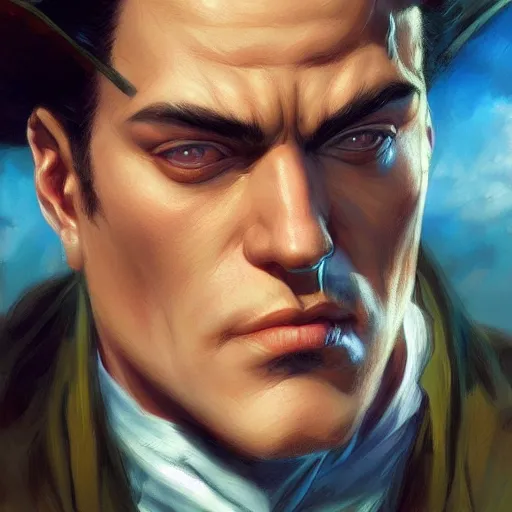 Image similar to Jotaro Kujo, closeup character portrait art by Donato Giancola, Craig Mullins, digital art, trending on artstation