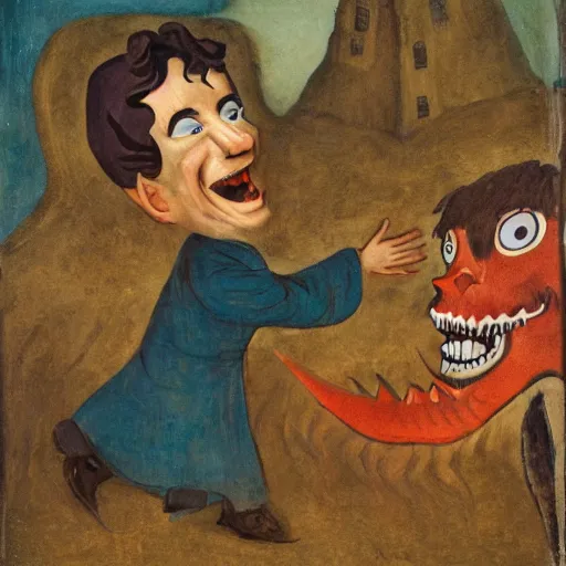 Image similar to portrait of the devil laughing in hell while torturing children