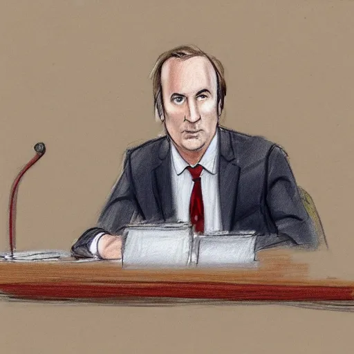 Prompt: court sketch of bob odenkirk testifying