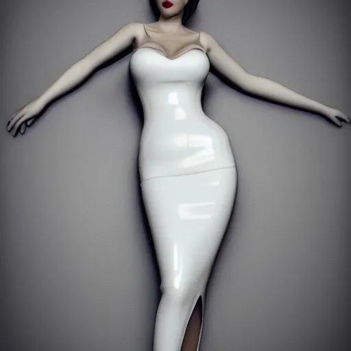 Image similar to an elegant curvy feminine pale goth cutie wearing an elaborate tight latex-nylon-leather white tube gown, thin waist, tube-top dress, cgsociety, photorealistic, sublime comforting ambience, 16k, smooth, sharp focus, trending on ArtStation, volumetric lighting, worksafe