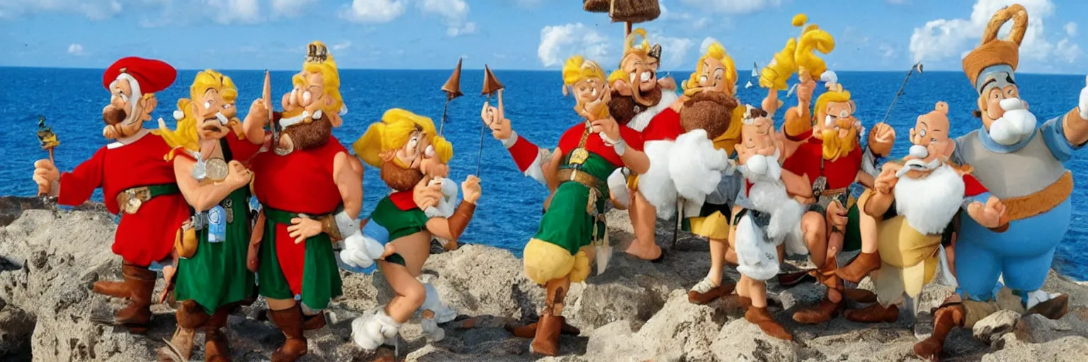 Image similar to Asterix Obelix Tintin, Snowy and captain haddock go on holiday