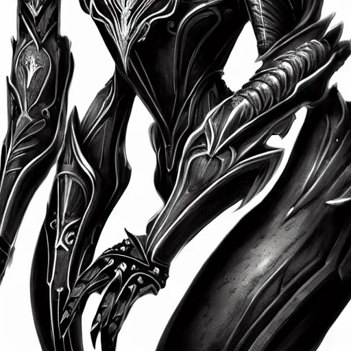 Image similar to highly detailed exquisite fanart, of a beautiful female warframe, but as an anthropomorphic robot dragon, matte black metal armor with white accents, engraved, elegant pose, close-up shot, epic cinematic shot, sharp claws for hands, professional digital art, high end digital art, singular, realistic, captura, DeviantArt, artstation, Furaffinity, 8k HD render