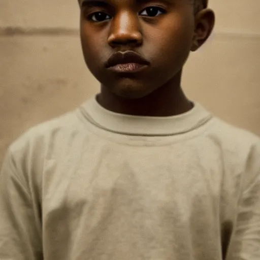 Prompt: the face of young kanye west at 1 4 years old, portrait by julia cameron, chiaroscuro lighting, shallow depth of field, 8 0 mm, f 1. 8