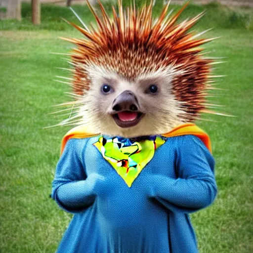 Image similar to an adorable superhero porcupine