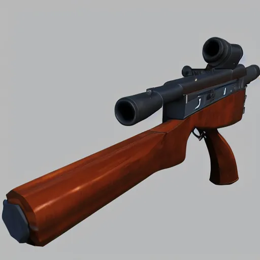 Image similar to 3 d model of double barrel shotgun, low poly toon shading, flat colors, low poly artstation