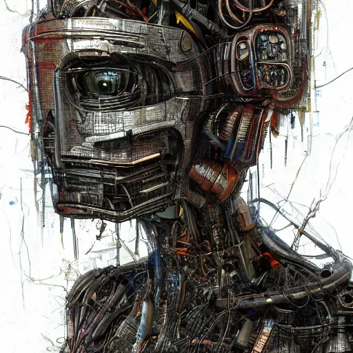 Prompt: human 3 d by pantokrator, beautiful sexy woman head made of mech mask rendered in unreal engine, cyberpunk, dark, scifi, dark cyberntic wires and vessels coming from core processor, contrast, painted by david burliuk | bernard buffet | carne griffiths | stanislaw lem