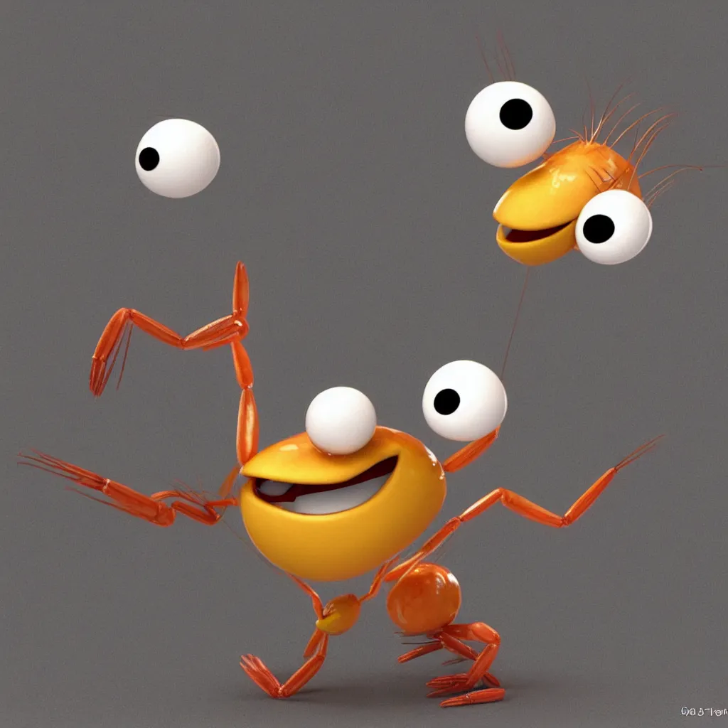 Image similar to cute shrimp character with googly eyes, 3 d, style of pixar