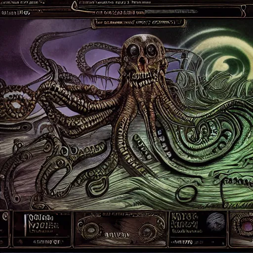 Image similar to eldritch horror, lovecraftian, monster, detailed, dark theme