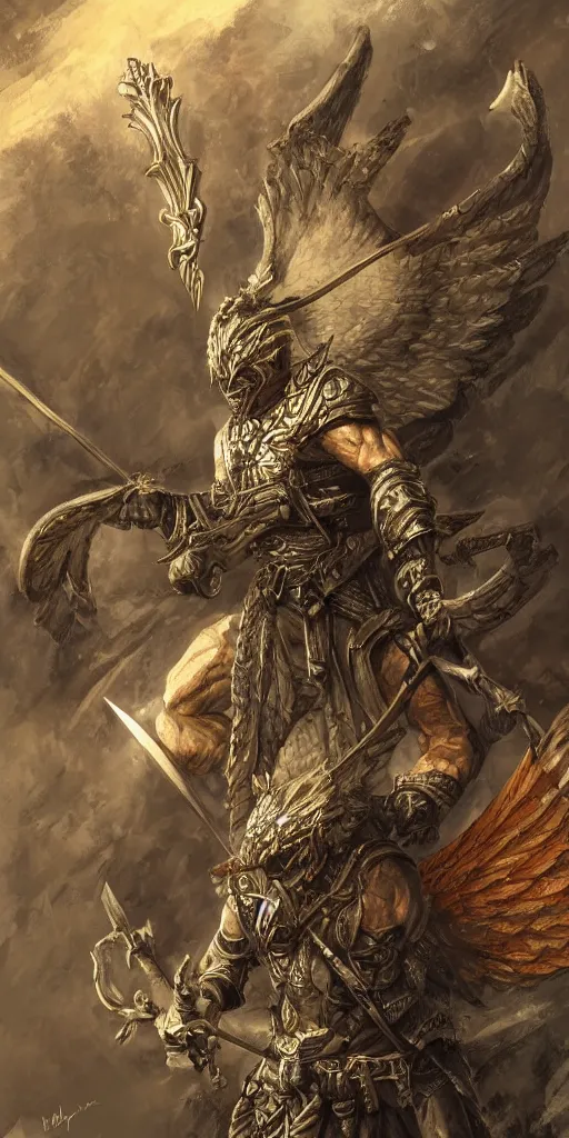 Prompt: middle earth warrior with wings and sword, devil, masterpiece, highly detailed, 8k resolution, trending on art station