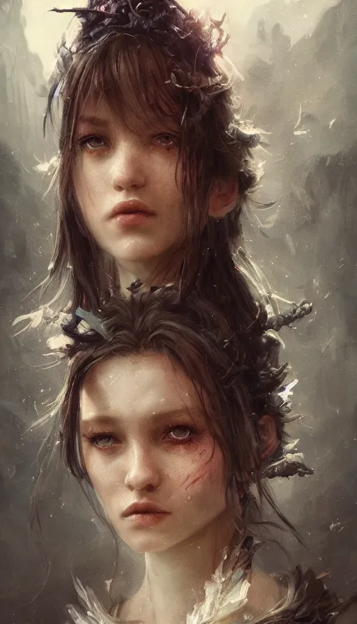 Image similar to A head and shoulders portrait of an attractive fairy by Greg Rutkowski, Sung Choi, Mitchell Mohrhauser, Maciej Kuciara, Johnson Ting, Maxim Verehin, Peter Konig, Bloodborne, 8k photorealistic, cinematic lighting, HD, high details, dramatic, dark atmosphere, trending on artstation