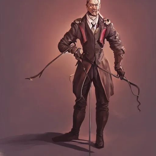 Image similar to distinguished nobleman with electrified walking cane, portrait, behance hd artstation, style of jesper ejsing