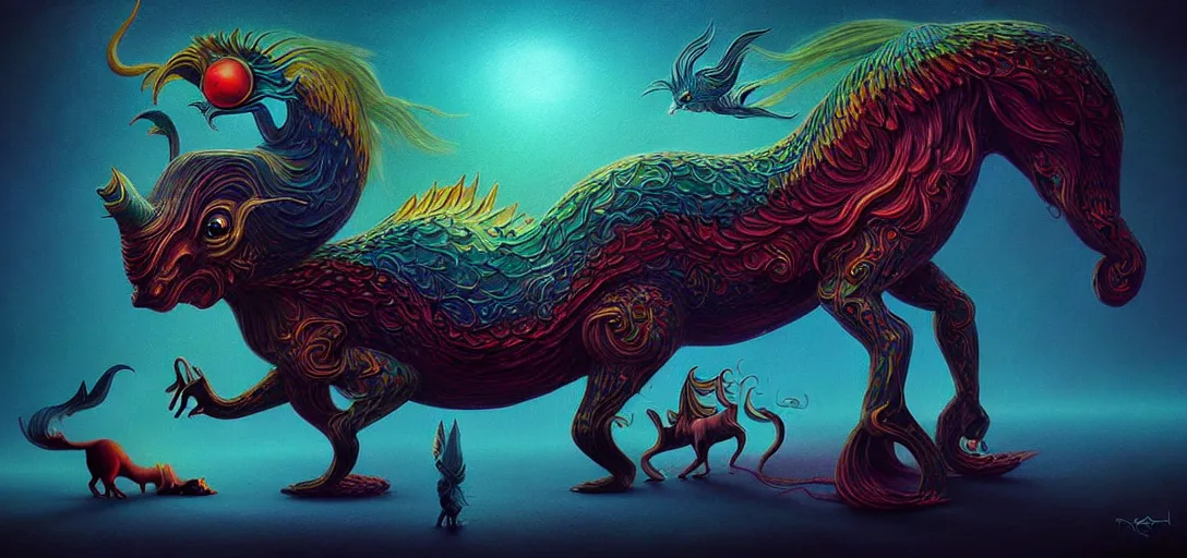 Image similar to strange mythical beasts of whimsy, surreal dark uncanny painting by ronny khalil