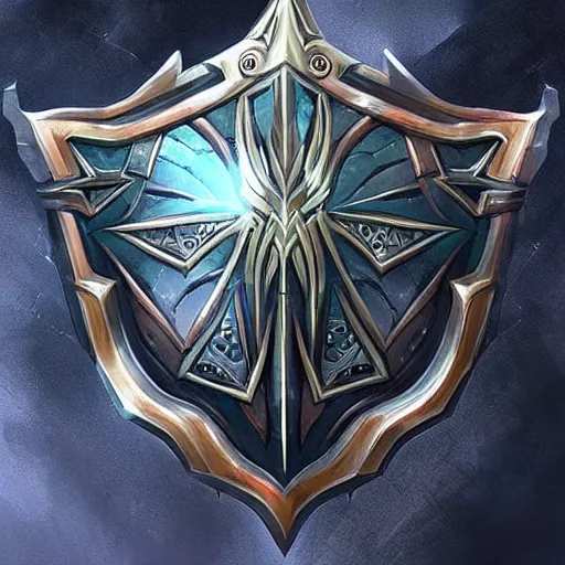 Image similar to concept art of celestial elven shield weapon, symmetry, shield design, fantasy shield, fantasy, behance, pinterest, deviantart, artstation, weapons concept art, design, rpg, weapon, detailed, digital art, incredible, digital painting