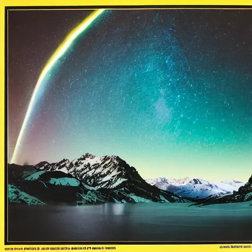 Prompt: Galactic arch, snowy mountains and lakes, in the style of National Geographic magazine, astronomical photography