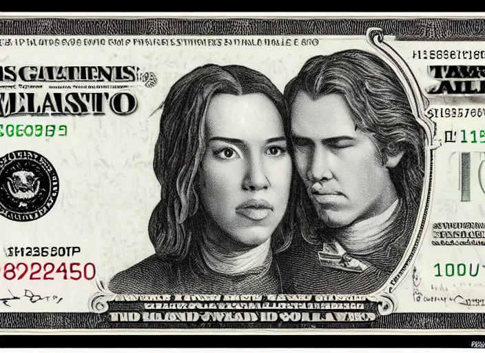 Prompt: reylo kissing, american dollar bill