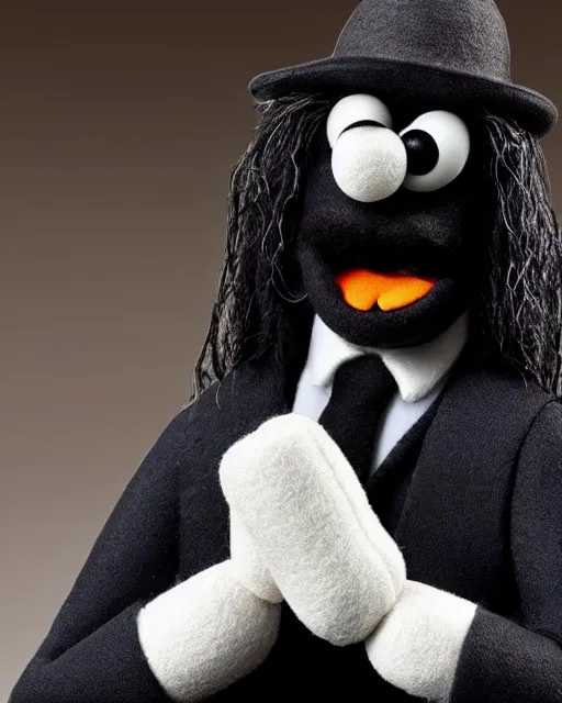 Image similar to the undertaker as a muppet. highly detailed felt. hyper real photo. 4 k.