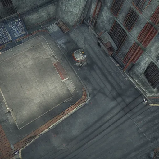 Image similar to playstation 5 screenshot of silent hill, overhead view