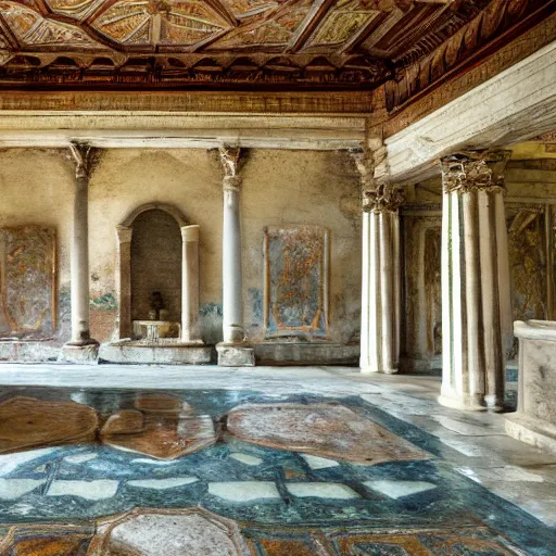 Prompt: an ancient roman palace on a tropical island