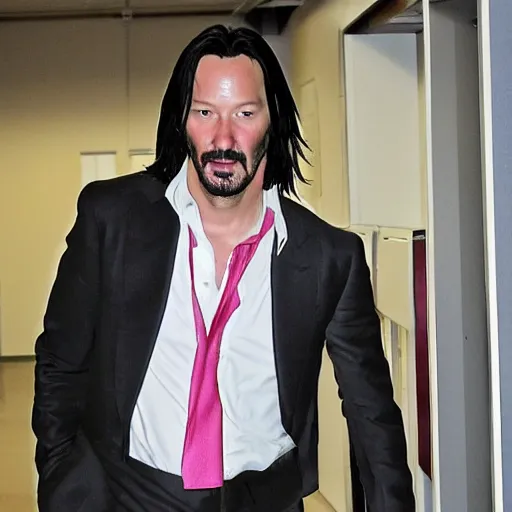 Image similar to keanu found wandering in the backrooms